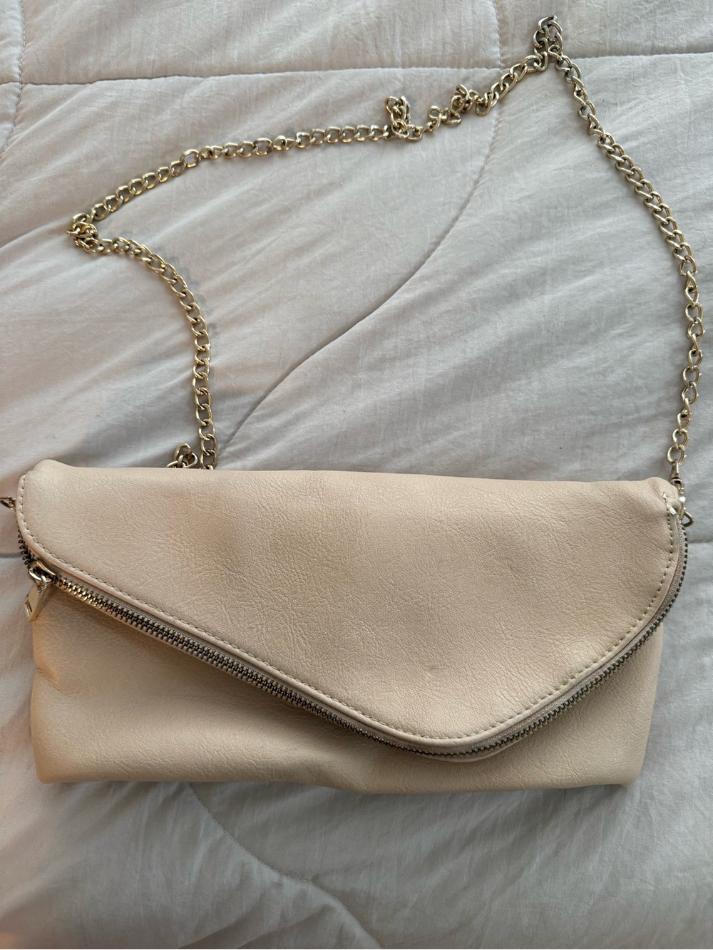 Leather Chain-strap Clutch in Cream